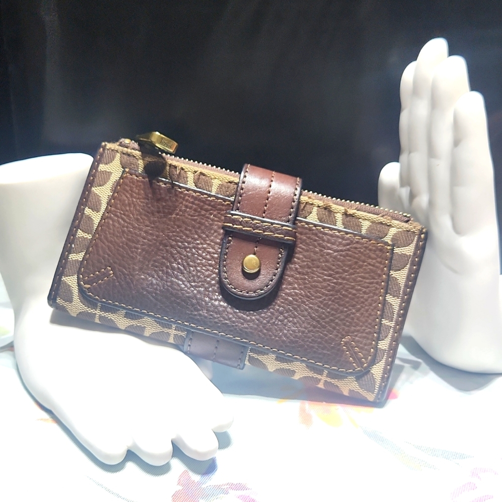 FOSSIL wallet in real leather and fabric